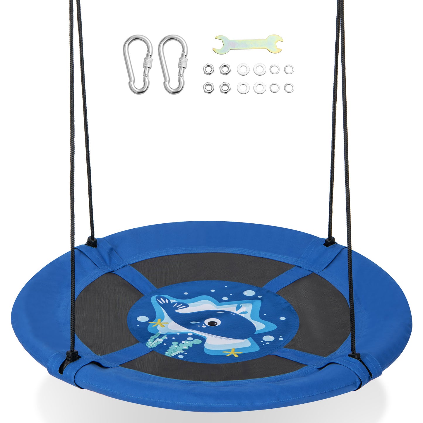 40 Inches Saucer Tree Swing with Adjustable Hanging Ropes and 900D Oxford Fabric-Rocket - Whale
