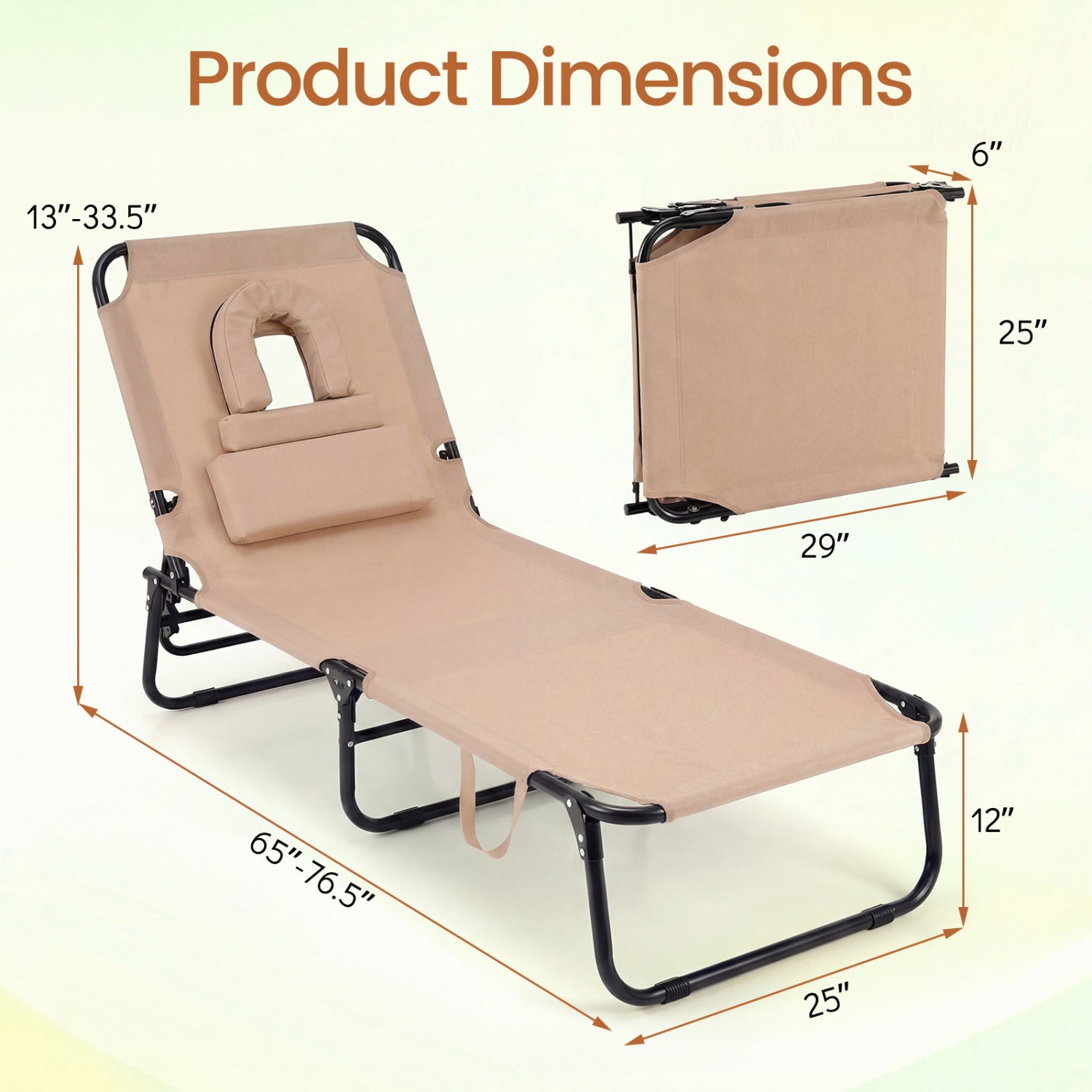 Beach Chaise Lounge Chair with Face Hole and Removable Pillow-Turquoise - Beige