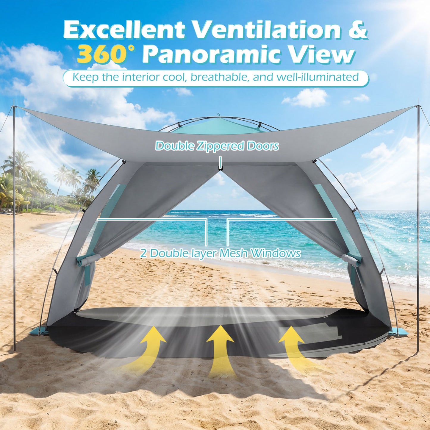 Beach Tent Sun Shelter with Canopy Pop-Up Easy Setup UPF50+ Sun Protection