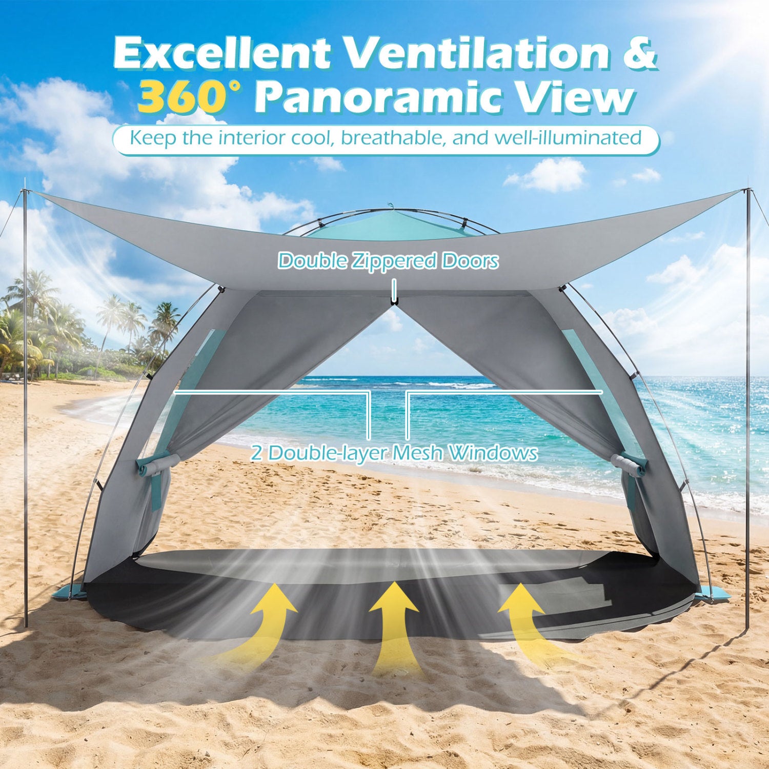 Beach Tent Sun Shelter with Canopy Pop-Up Easy Setup UPF50+ Sun Protection