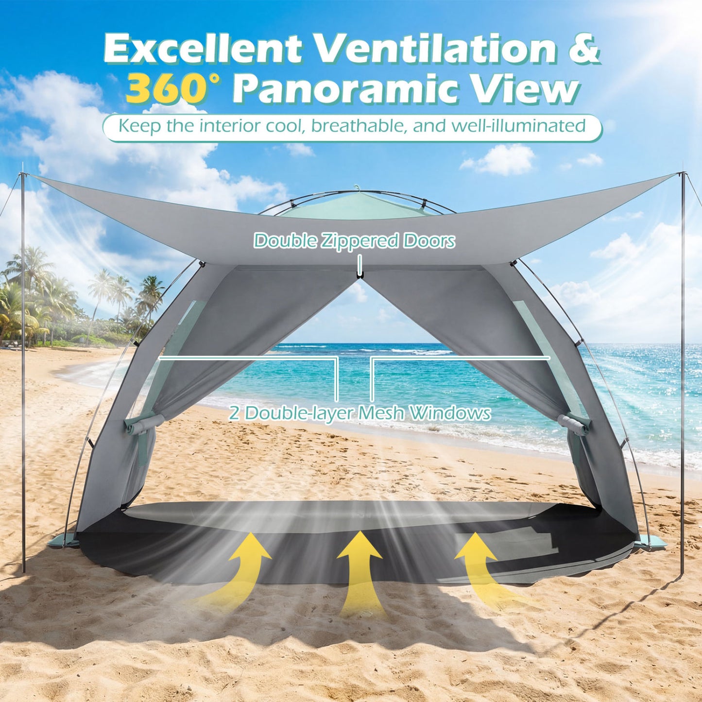Beach Tent Sun Shelter with Canopy Pop-Up Easy Setup UPF50+ Sun Protection