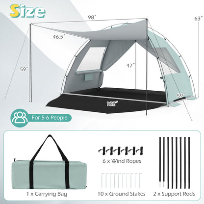 Beach Tent Sun Shelter with Canopy Pop-Up Easy Setup UPF50+ Sun Protection