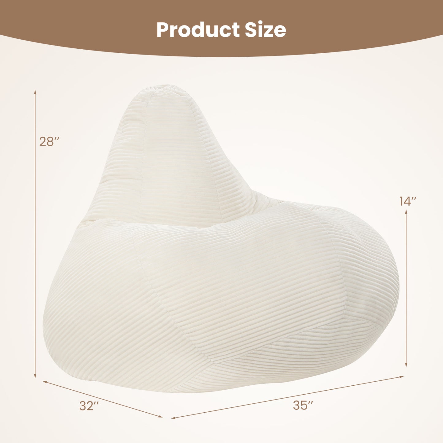 Bean Bag Chair for Adults Accent Lazy Sofa with Skin-friendly Corduroy Cover and Soft Sponge Filling