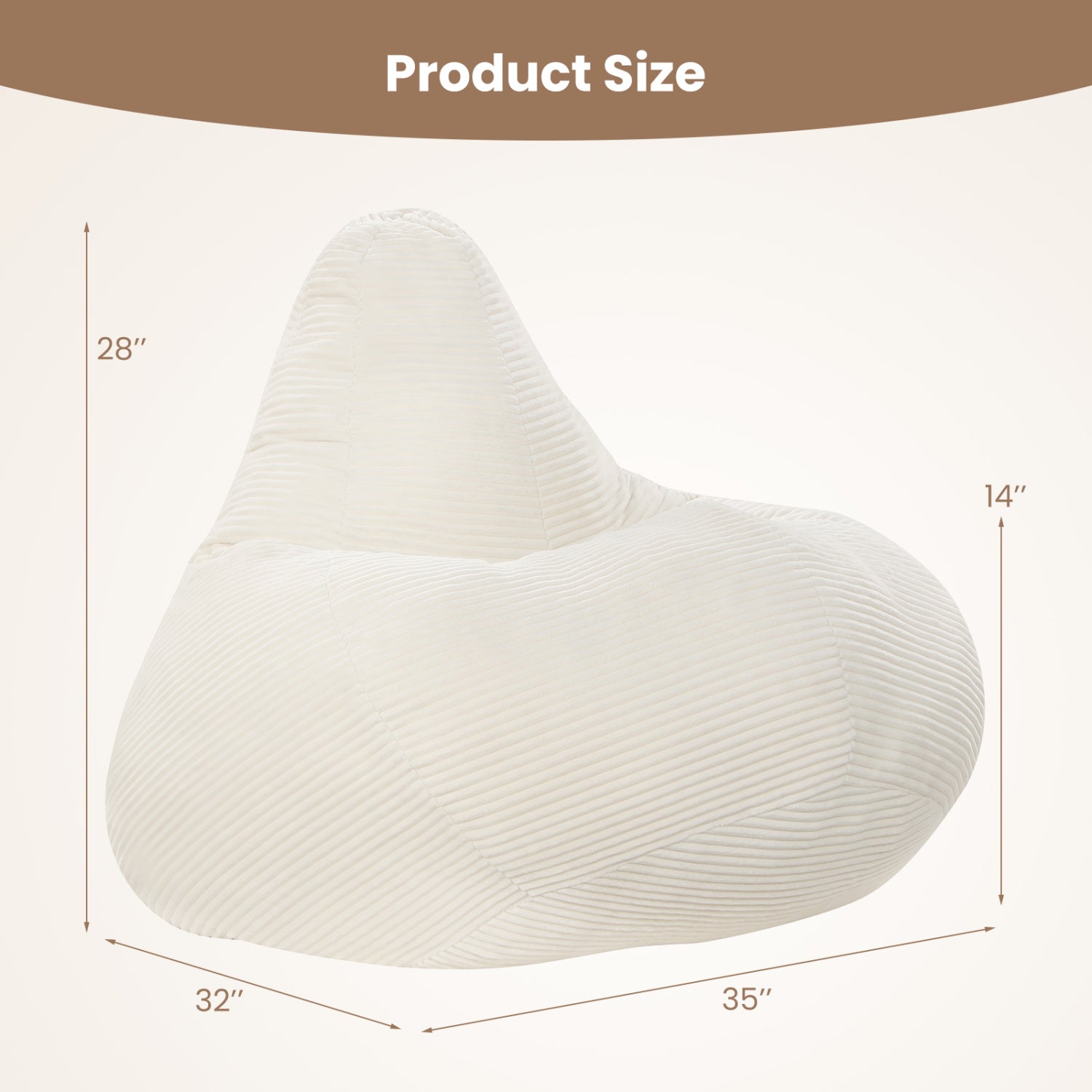 Bean Bag Chair for Adults Accent Lazy Sofa with Skin-friendly Corduroy Cover and Soft Sponge Filling