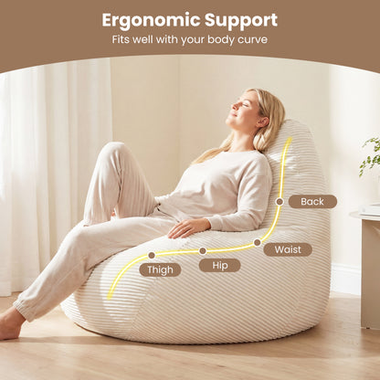 Bean Bag Chair for Adults Accent Lazy Sofa with Skin-friendly Corduroy Cover and Soft Sponge Filling
