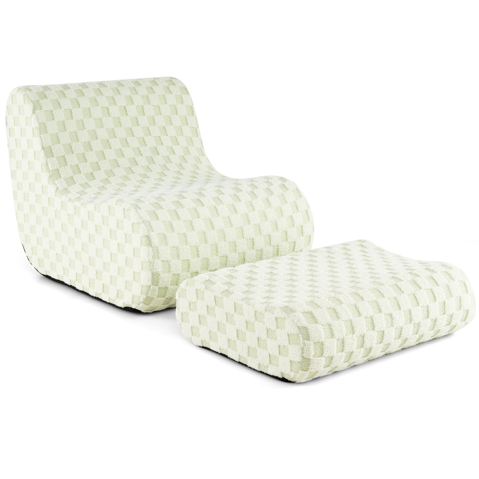 Bean Bag Chair with Ottoman and High Elasticity Sponge-Green