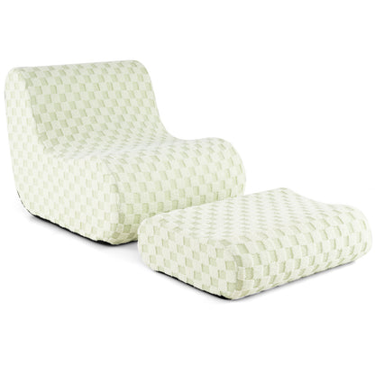 Bean Bag Chair with Ottoman and High Elasticity Sponge-Green