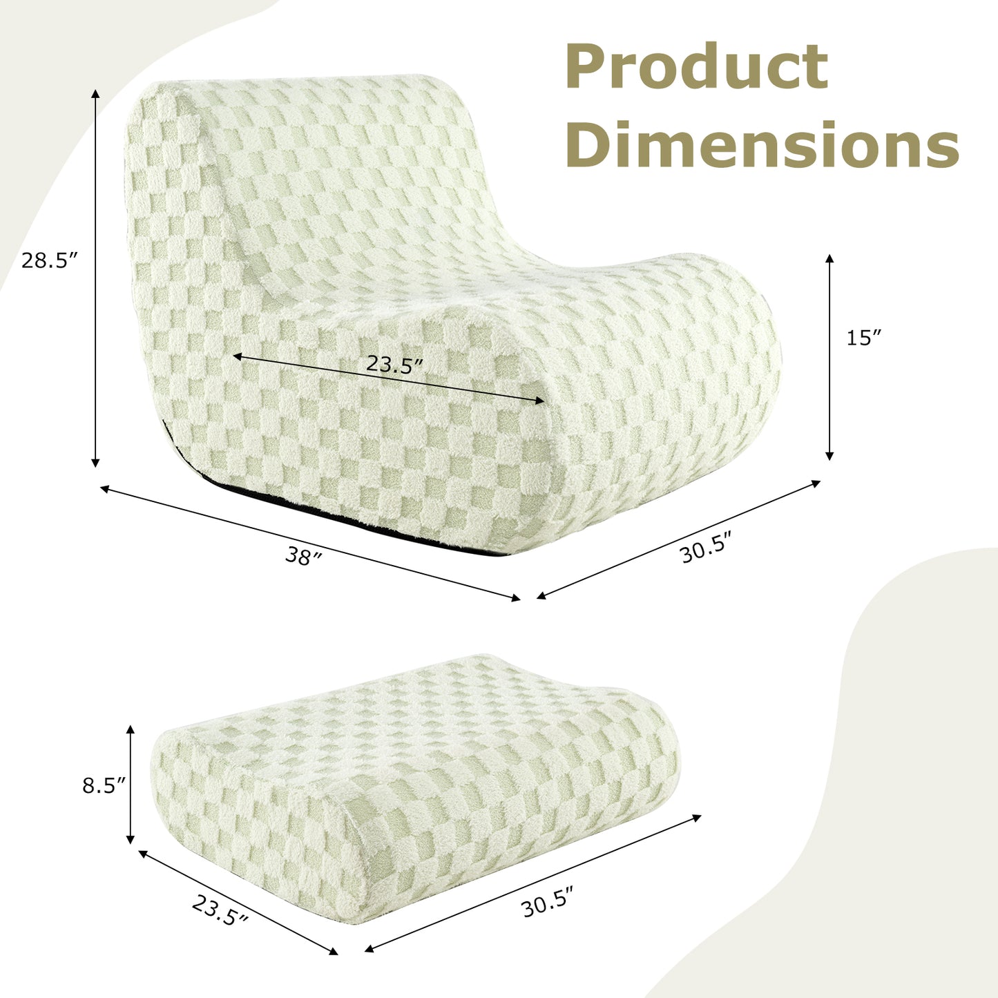 Bean Bag Chair with Ottoman and High Elasticity Sponge-Green