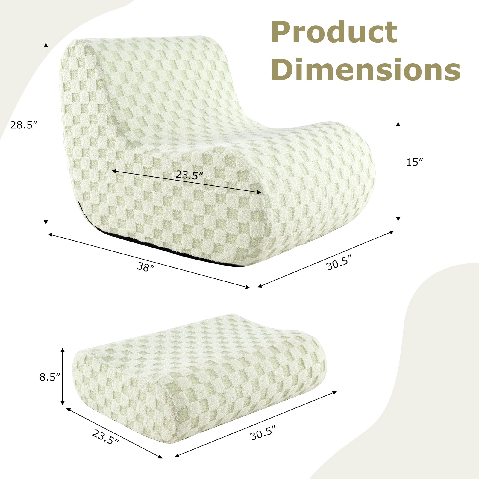 Bean Bag Chair with Ottoman and High Elasticity Sponge-Green
