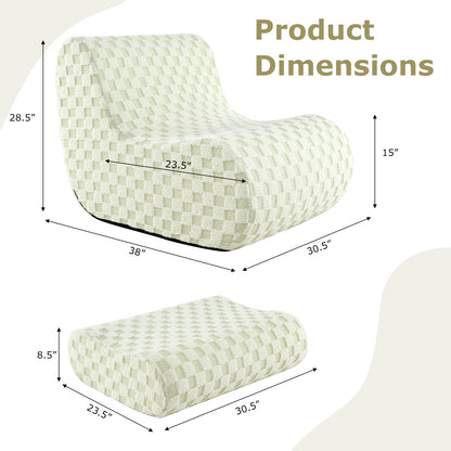 Bean Bag Chair with Ottoman and High Elasticity Sponge-Green