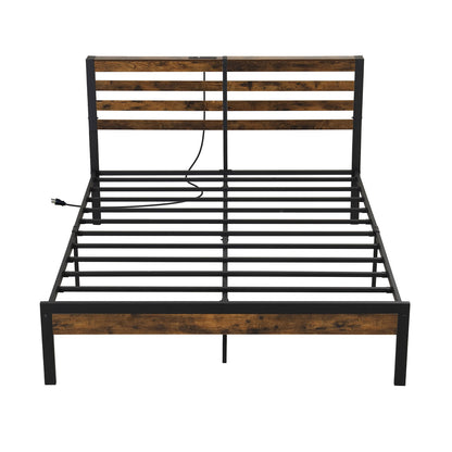 Full/Queen Size Bed Frame with Charging Station and Storage Headboard-Twin Size - Queen Size