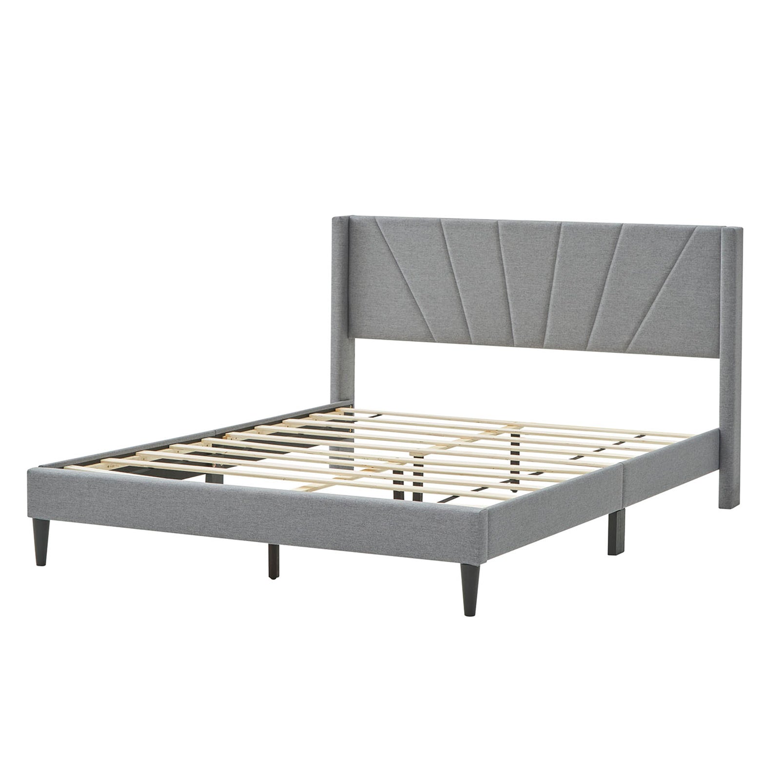 Twin/Queen Bed Frame with Linen Upholstered Wingback Headboard-Queen Size - Queen Size