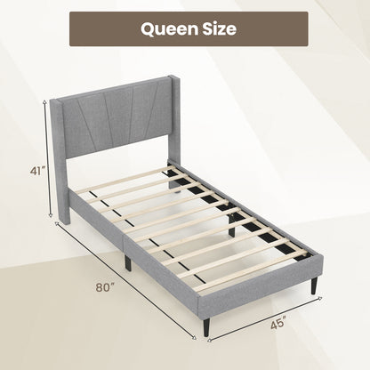 Twin/Queen Bed Frame with Linen Upholstered Wingback Headboard