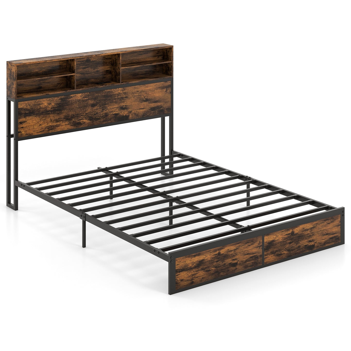 Twin/Full/Queen/King Size Bed Frame with Storage Headboard Industrial Metal Platform Bed-King Size - Queen Size