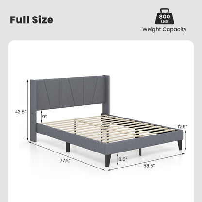 Full/Queen Size Bed Frame with Wingback Headboard and Wood Slat Support