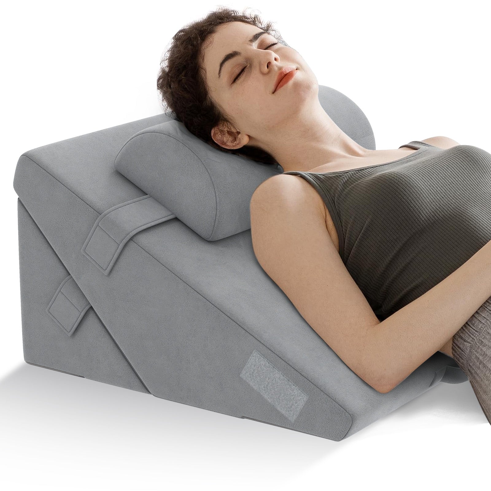 3 Pieces Bed Wedge Pillow Set with Air Memory Foam-Off-white - Gray