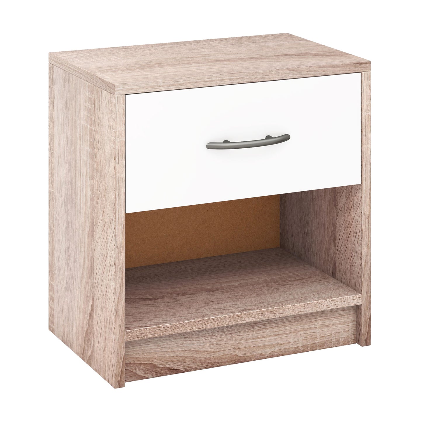 Bedside Table Nightstand with Drawer and Open Storage Shelf-White - Natural & White