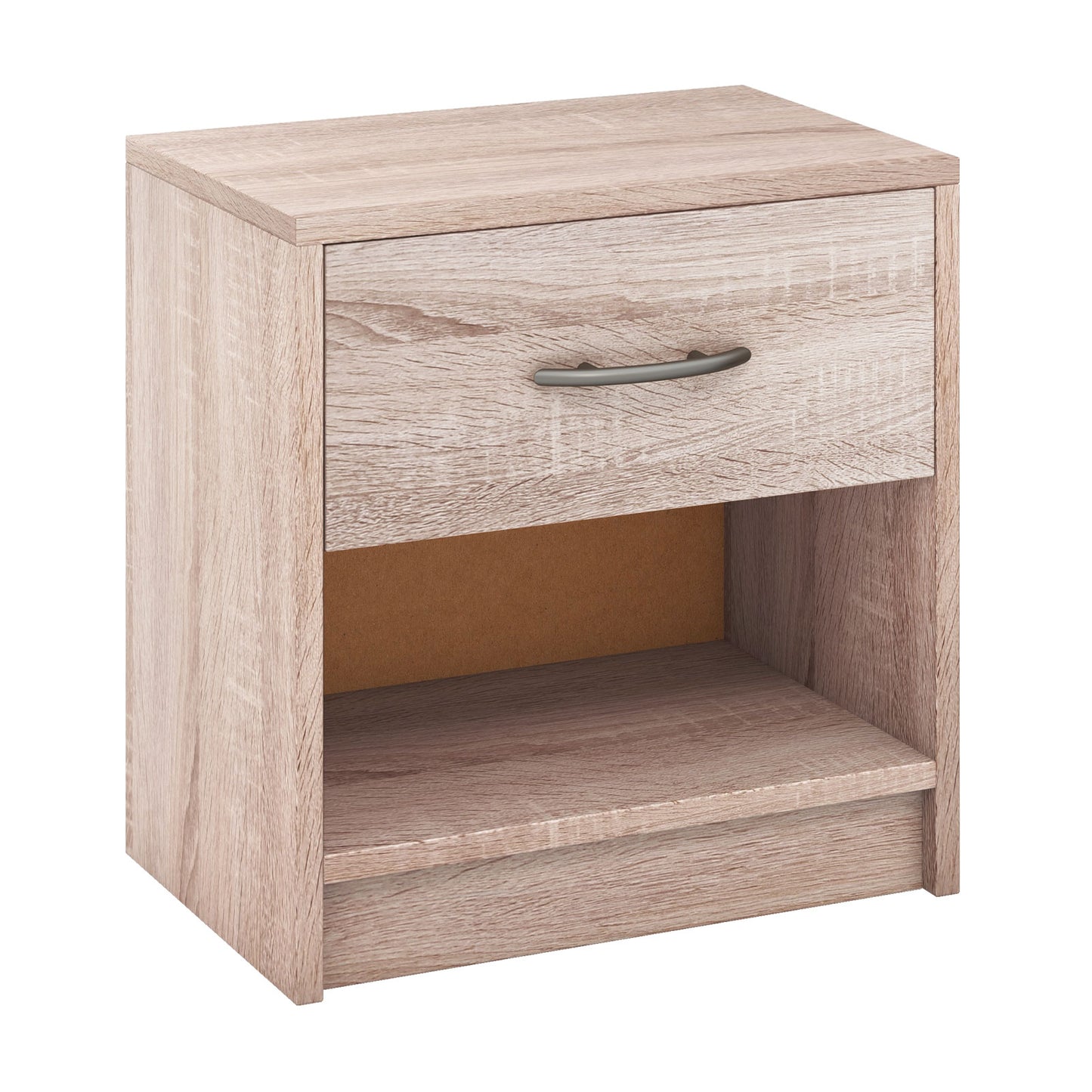 Bedside Table Nightstand with Drawer and Open Storage Shelf-White - Natural