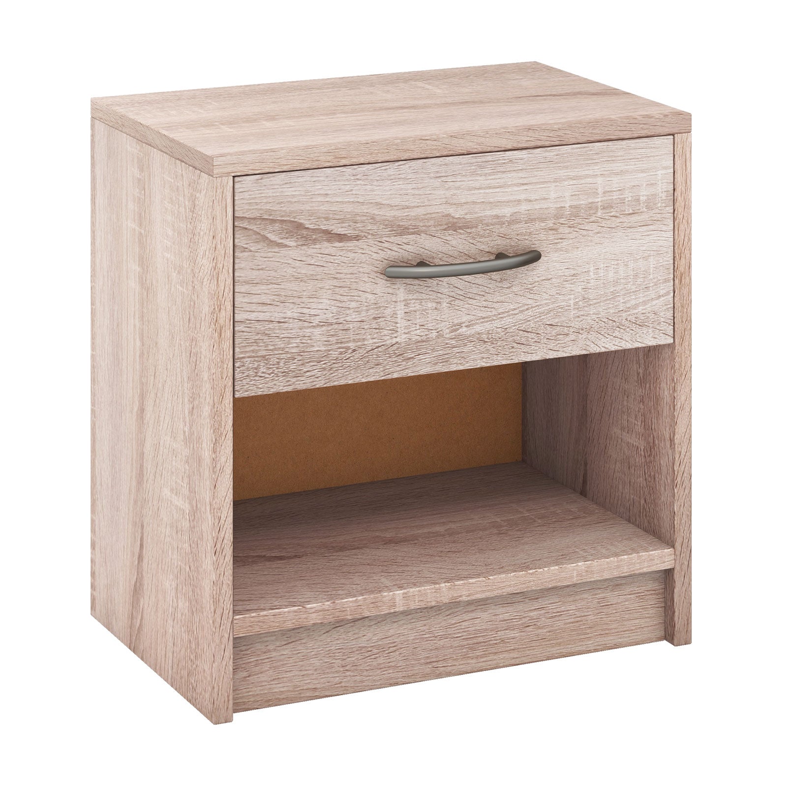Bedside Table Nightstand with Drawer and Open Storage Shelf-White - Natural