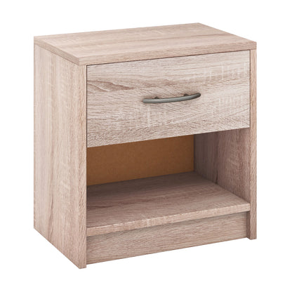 Bedside Table Nightstand with Drawer and Open Storage Shelf-White - Natural