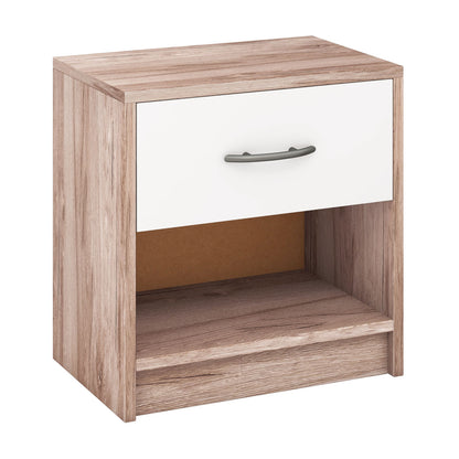 Bedside Table Nightstand with Drawer and Open Storage Shelf-White - Oak