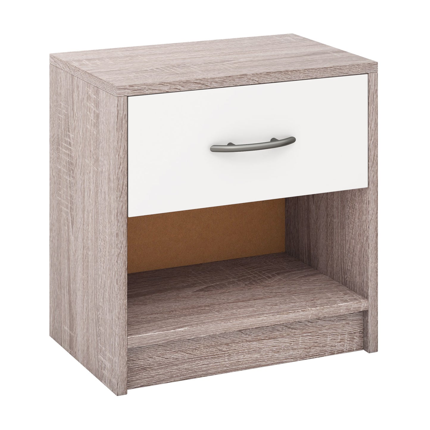 Bedside Table Nightstand with Drawer and Open Storage Shelf-White - Light Gray