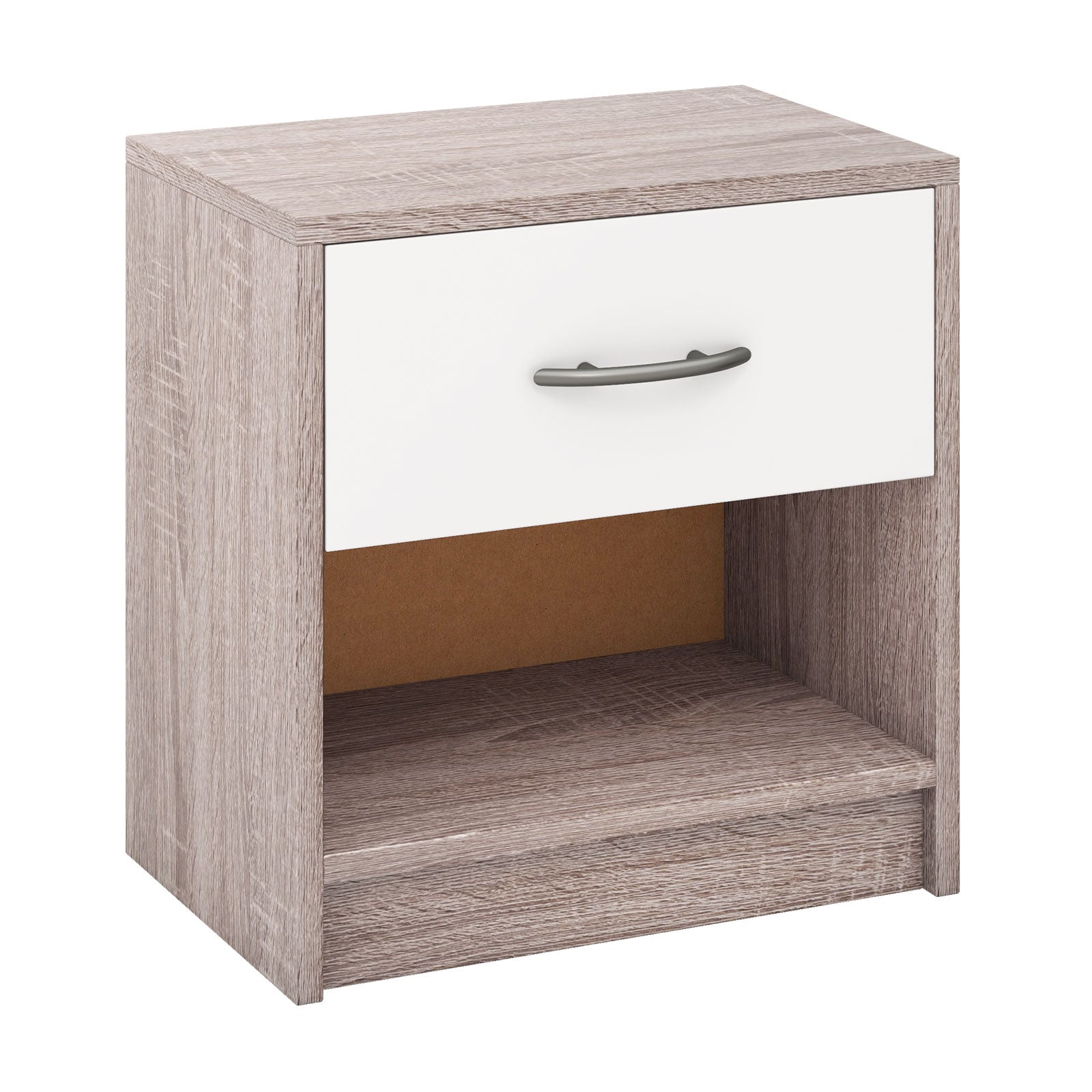 Bedside Table Nightstand with Drawer and Open Storage Shelf-White - Light Gray