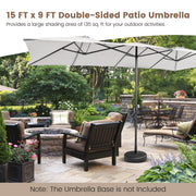 15 Feet Double-Sized Patio Umbrella with Crank Handle and Vented Tops-Beige