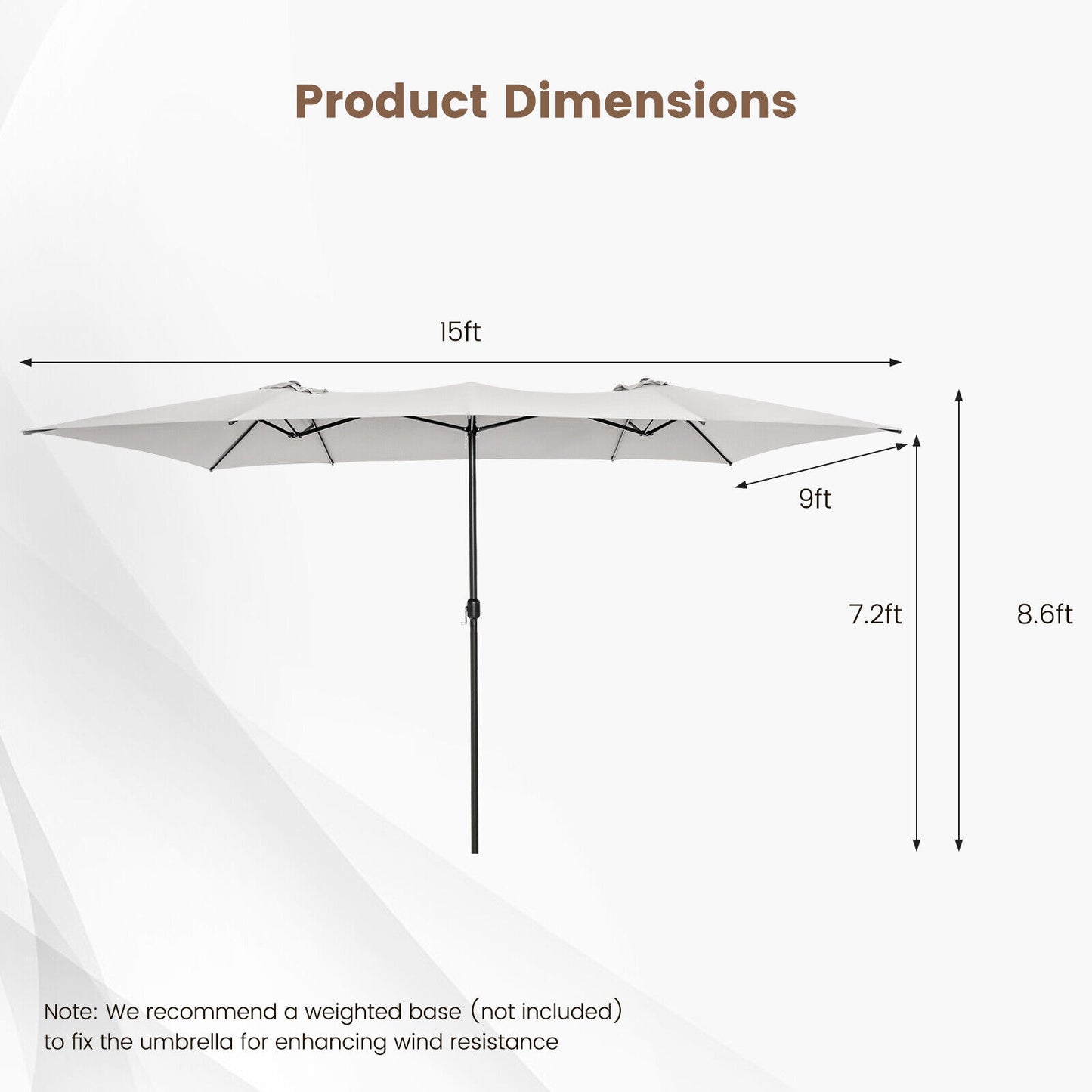 15 Feet Double-Sized Patio Umbrella with Crank Handle and Vented Tops