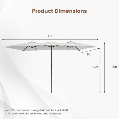 15 Feet Double-Sized Patio Umbrella with Crank Handle and Vented Tops