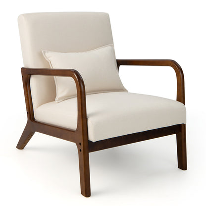 Modern Accent Chair with Rubber Wood Frame and Lumbar Pillow-Gray - Beige