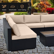 10 Piece Outdoor Wicker Conversation Set with Seat and Back Cushions-Beige