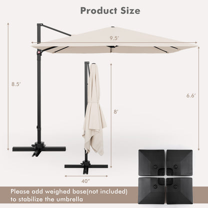 9.5 Feet Square Patio Cantilever Umbrella with 360° Rotation