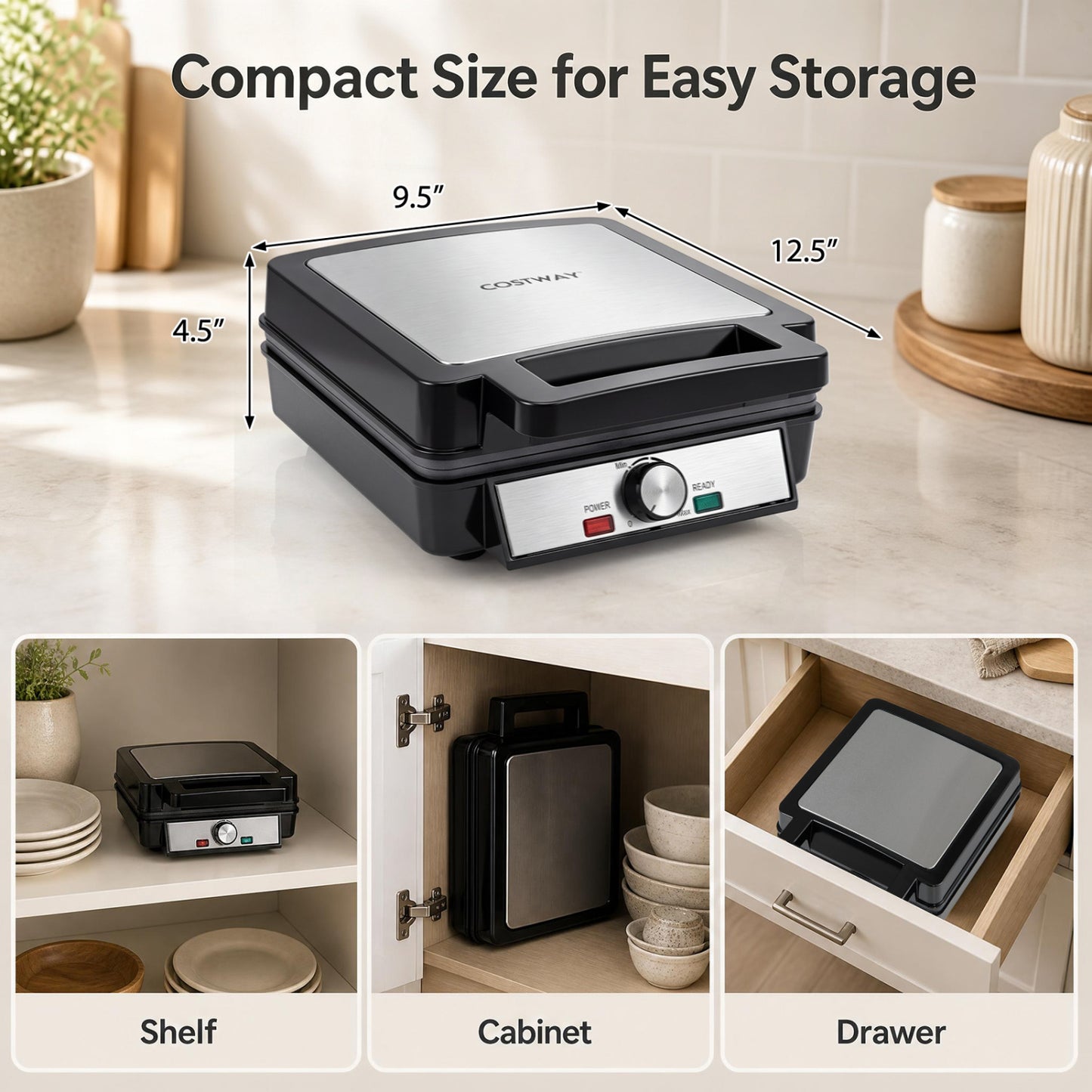 4-Slice Belgian Waffle Maker 1200W with Browning Control