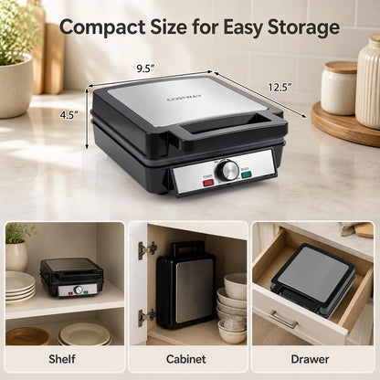 4-Slice Belgian Waffle Maker 1200W with Browning Control