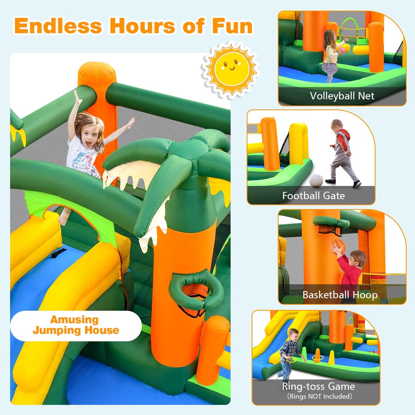 Big Inflatable Bounce House with Slide and Ball Pits for Indoor and Outdoor with 735W Blower