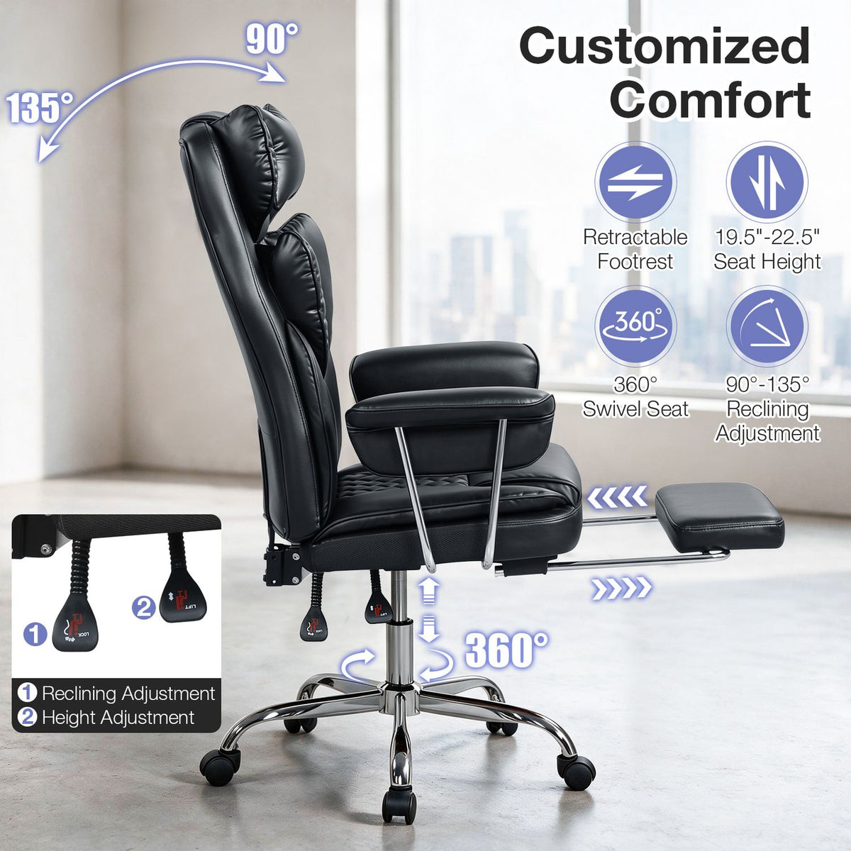 Big and Tall Executive Office Chair with Lumbar Support and Adjustable Seat