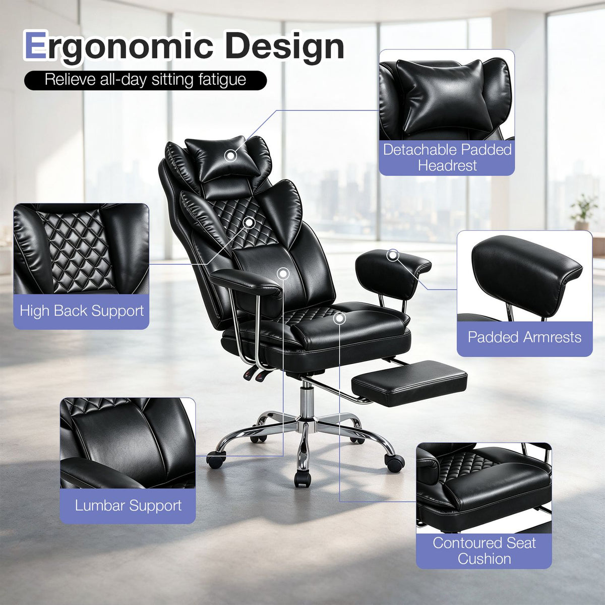 Big and Tall Executive Office Chair with Lumbar Support and Adjustable Seat