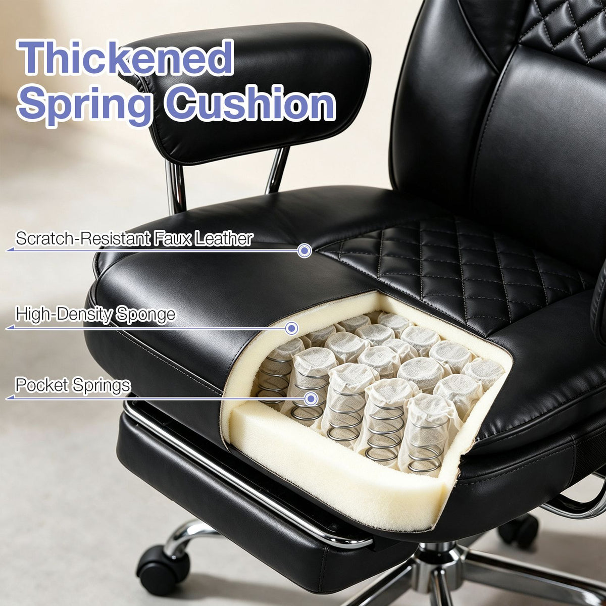 Big and Tall Executive Office Chair with Lumbar Support and Adjustable Seat