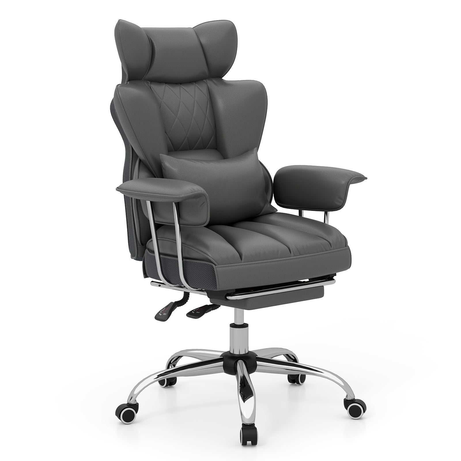 Big and Tall Executive Office Desk Chair with Footrest-Gray - Gray