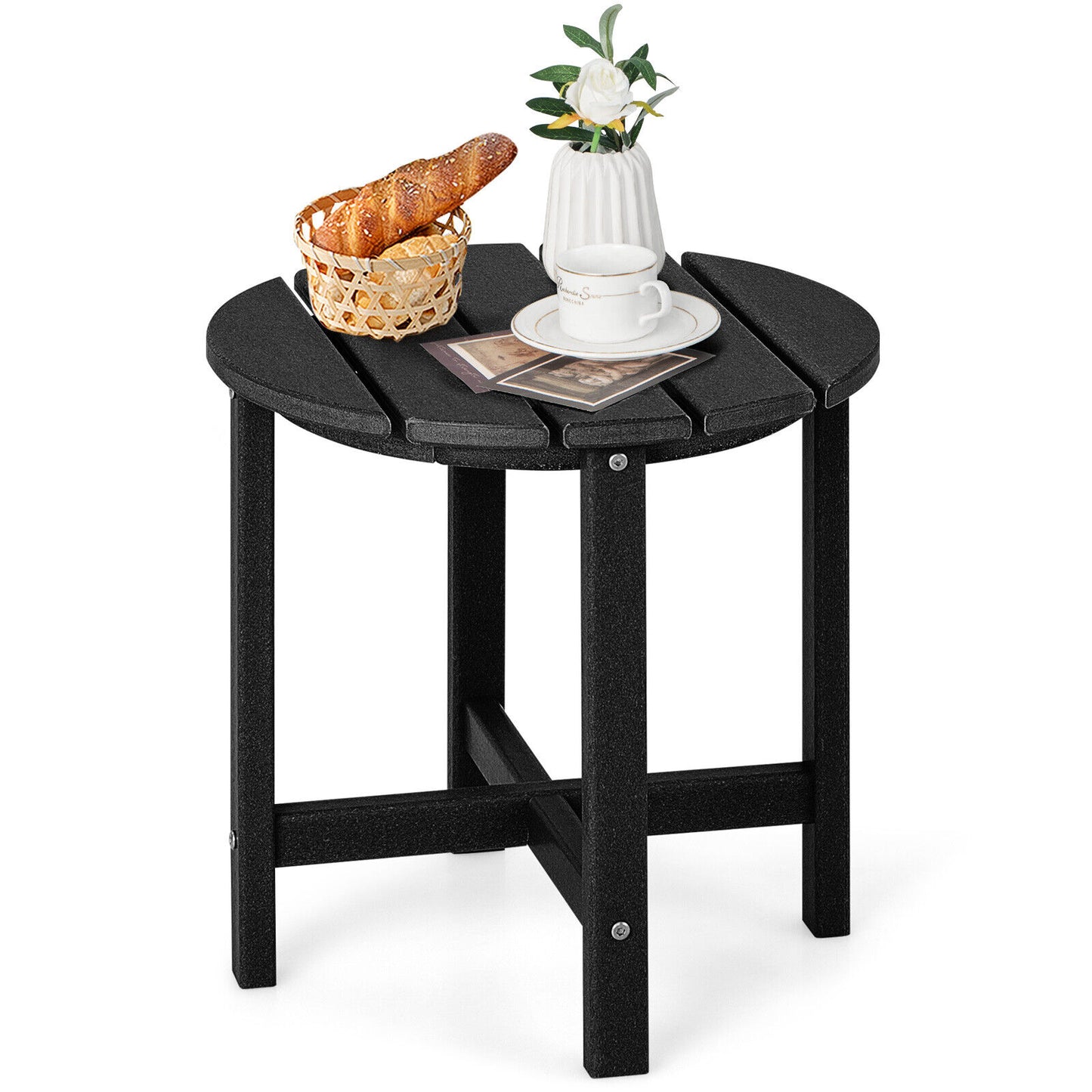 18 Inch Round Weather-Resistant Adirondack Side Table-Navy - Black