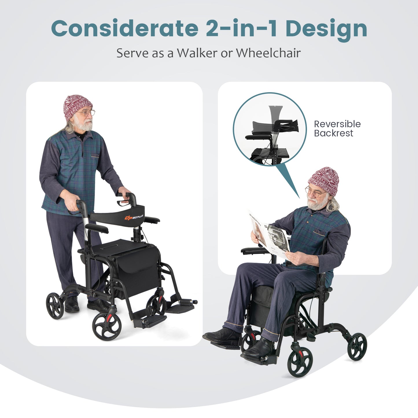 Folding Rollator Walker with Seat and Wheels Supports up to 300 lbs