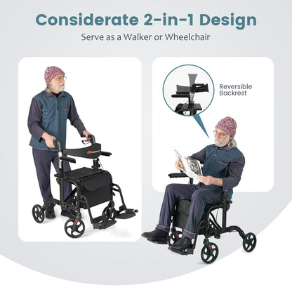 Folding Rollator Walker with Seat and Wheels Supports up to 300 lbs
