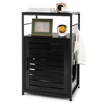 Cat Litter Box Enclosure with Louvered Door and 3-Tier Shelf-Black