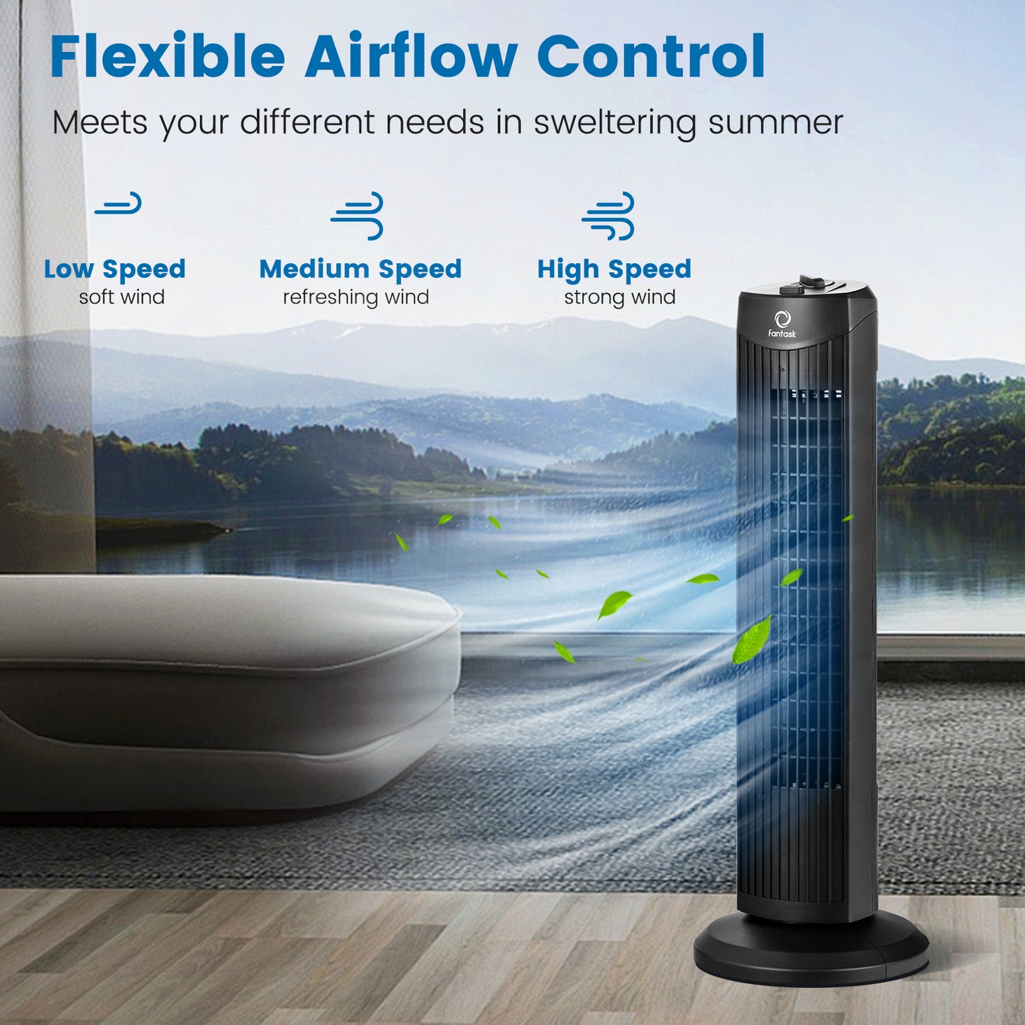 Fantask 35W 28 Inch Quiet Bladeless Oscillating Tower Fan