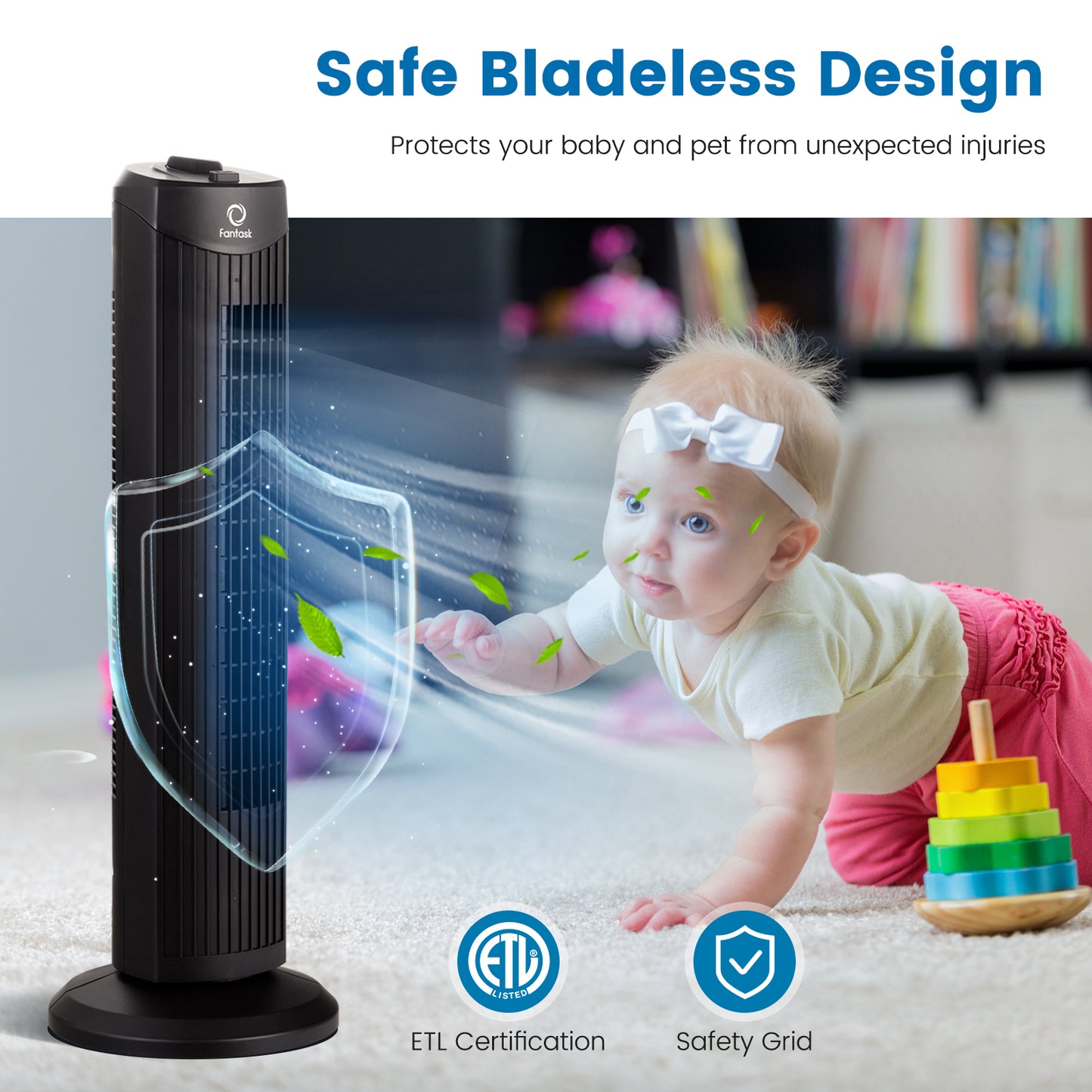 Fantask 35W 28 Inch Quiet Bladeless Oscillating Tower Fan