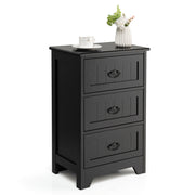3 Drawers End Storage Wood Side Nightstand-Black
