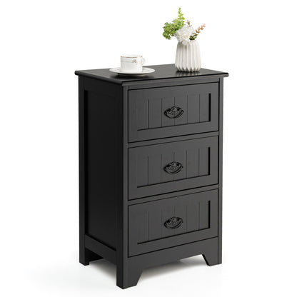 Farmhouse Nightstand with 3 Storage Drawers and Handles