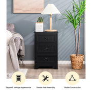 3 Drawers End Storage Wood Side Nightstand-Black