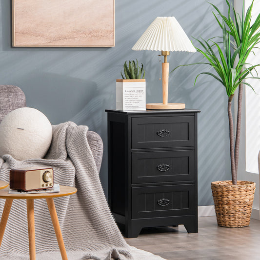 Farmhouse Nightstand with 3 Storage Drawers and Handles